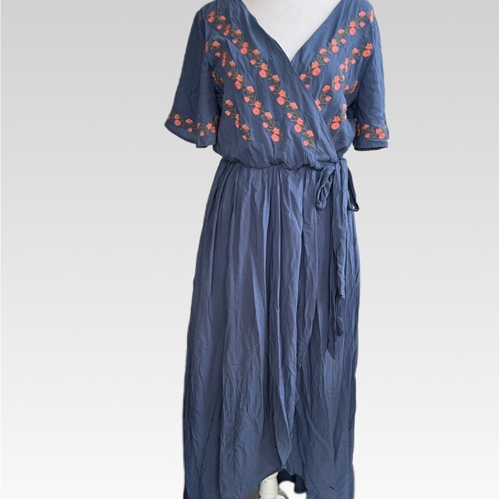 JODIFL Navy High Low Dress with Floral Accents